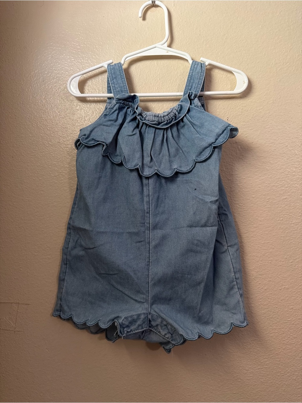 H&M Light Blue Denim Girls Romper with Scalloped Trim
